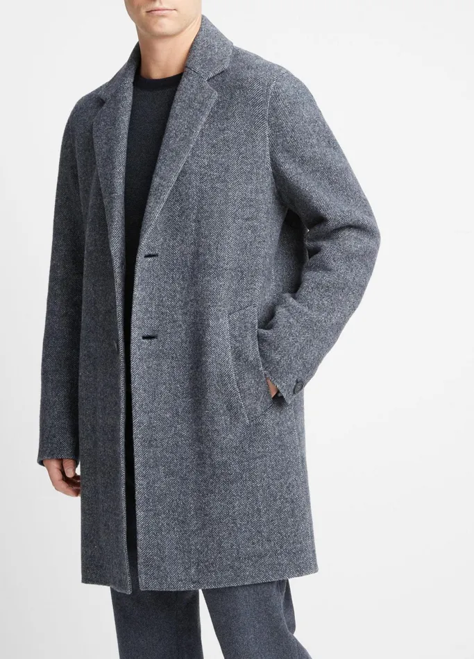Vince Jackets and Outerwear Men Herringbone Splittable Classic Coat Coastal Bluemedium Heather Grey