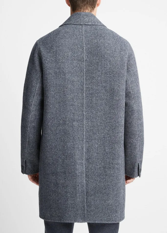 Vince Jackets and Outerwear Men Herringbone Splittable Classic Coat Coastal Bluemedium Heather Grey