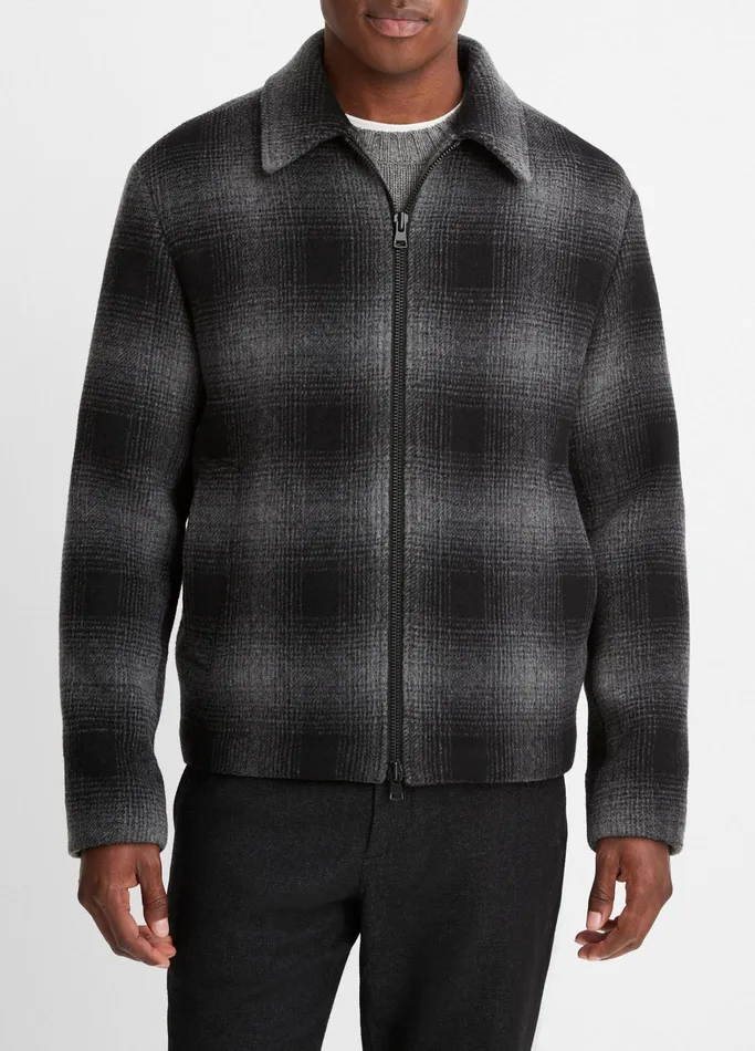 Vince Jackets and Outerwear Men Plaid WoolBlend Shirt Jacket Heather Blackheather Grey
