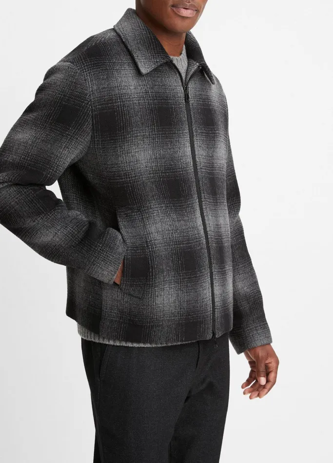 Vince Jackets and Outerwear Men Plaid WoolBlend Shirt Jacket Heather Blackheather Grey