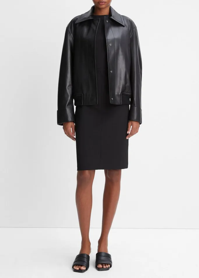 Vince Jackets and Outerwear Women Lambskin Bomber Jacket Black