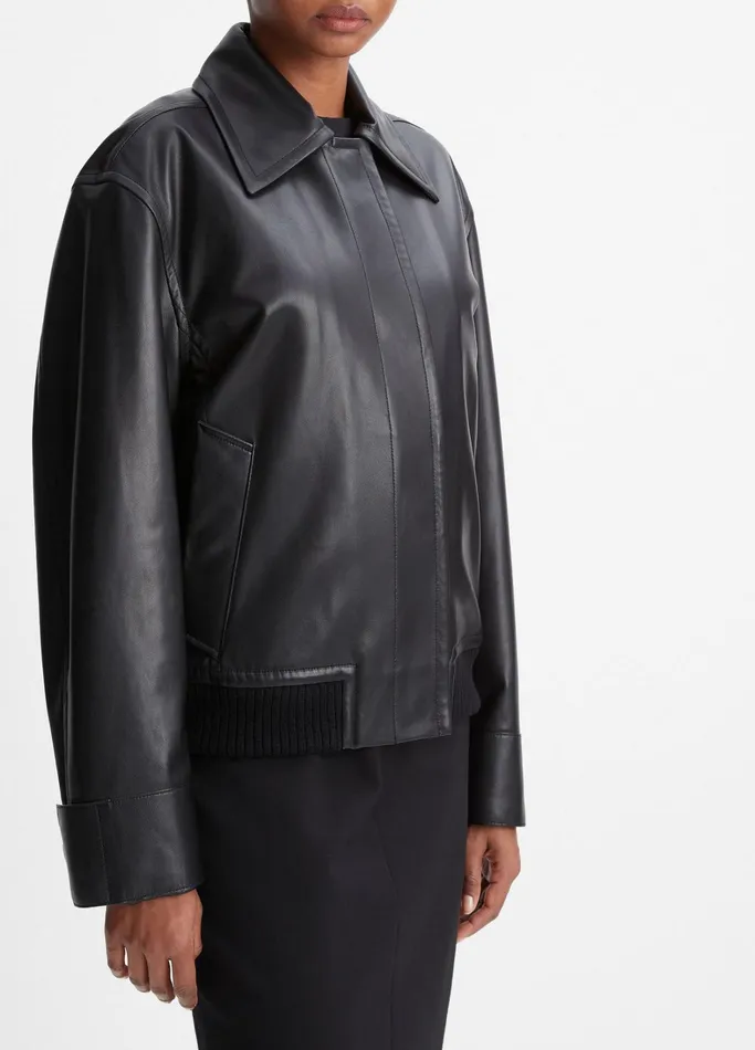 Vince Jackets and Outerwear Women Lambskin Bomber Jacket Black