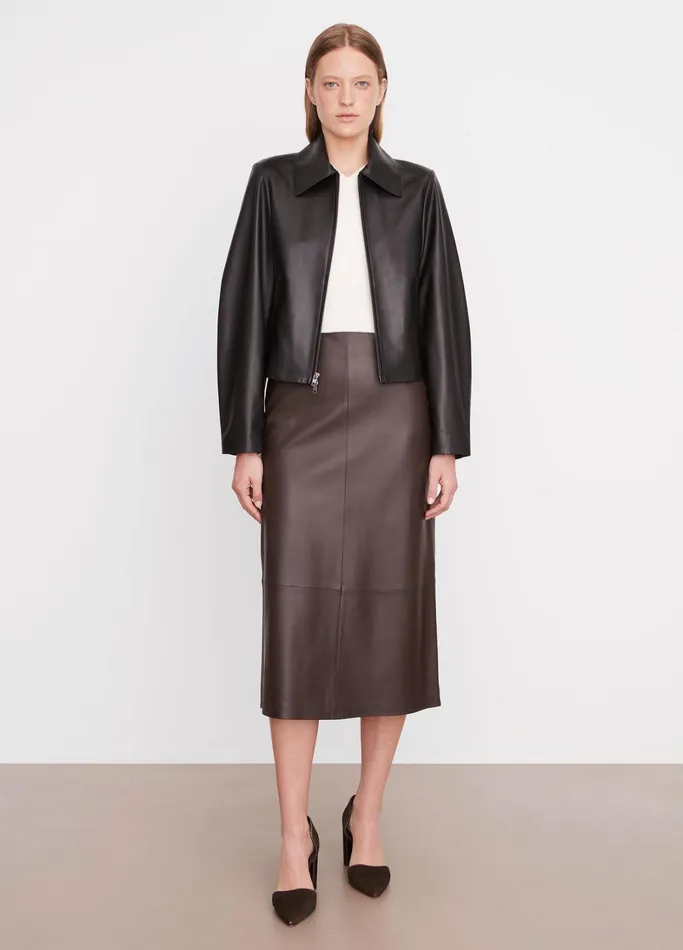 Vince Jackets and Outerwear Women Leather ZipFront Jacket Black