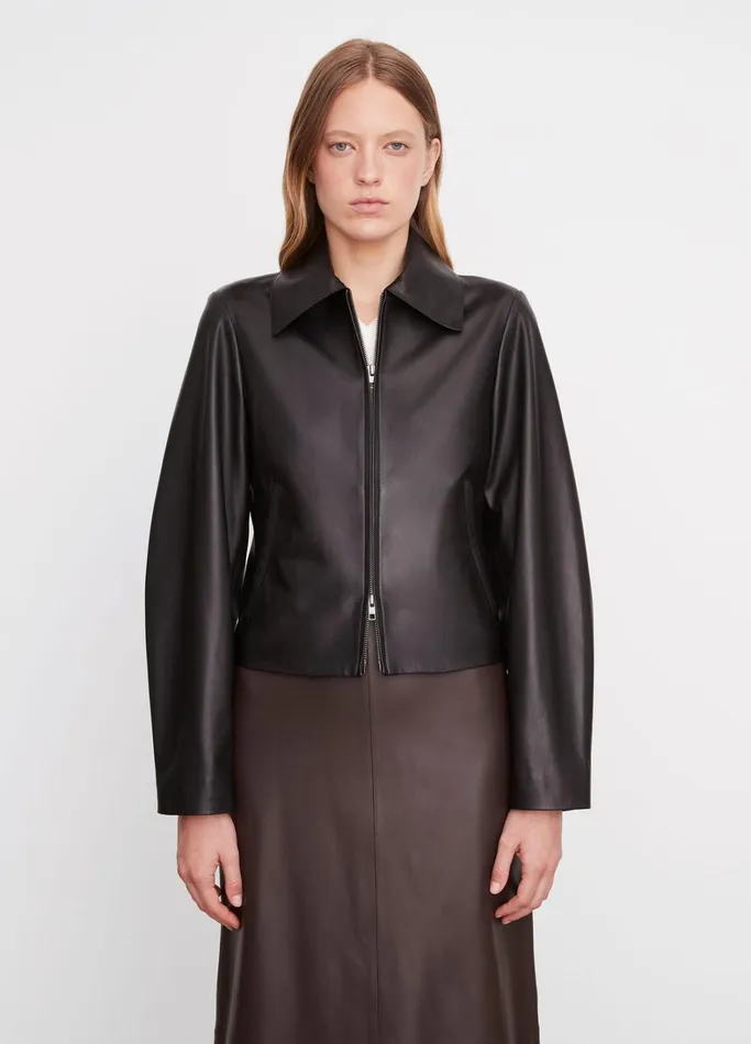 Vince Jackets and Outerwear Women Leather ZipFront Jacket Black