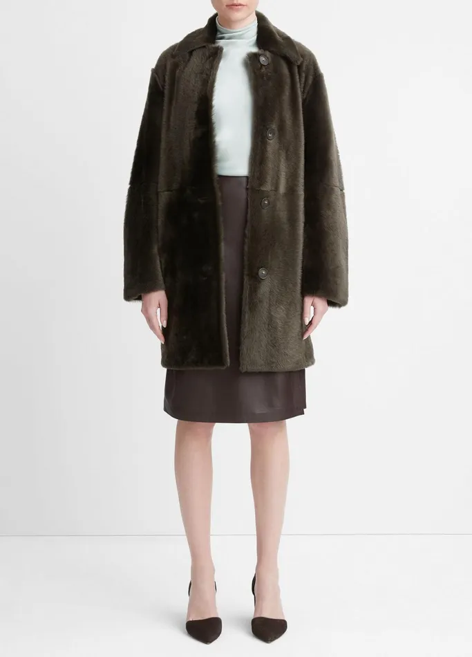 Vince Jackets and Outerwear Women Reversible Rasada Shearling Coat Dark Olive