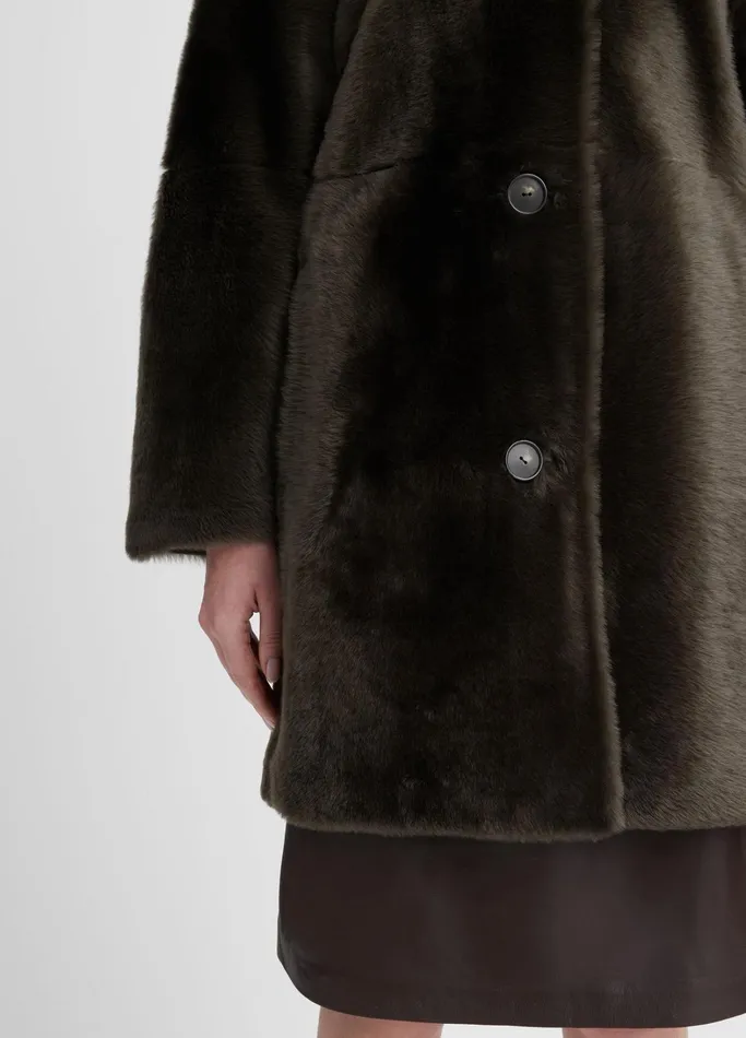 Vince Jackets and Outerwear Women Reversible Rasada Shearling Coat Dark Olive