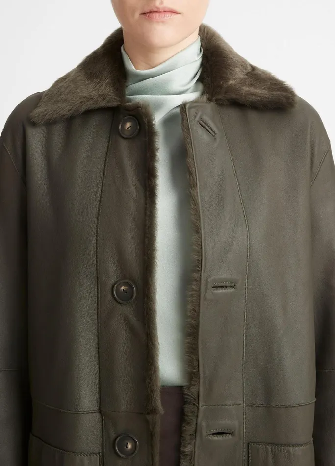 Vince Jackets and Outerwear Women Reversible Rasada Shearling Coat Dark Olive