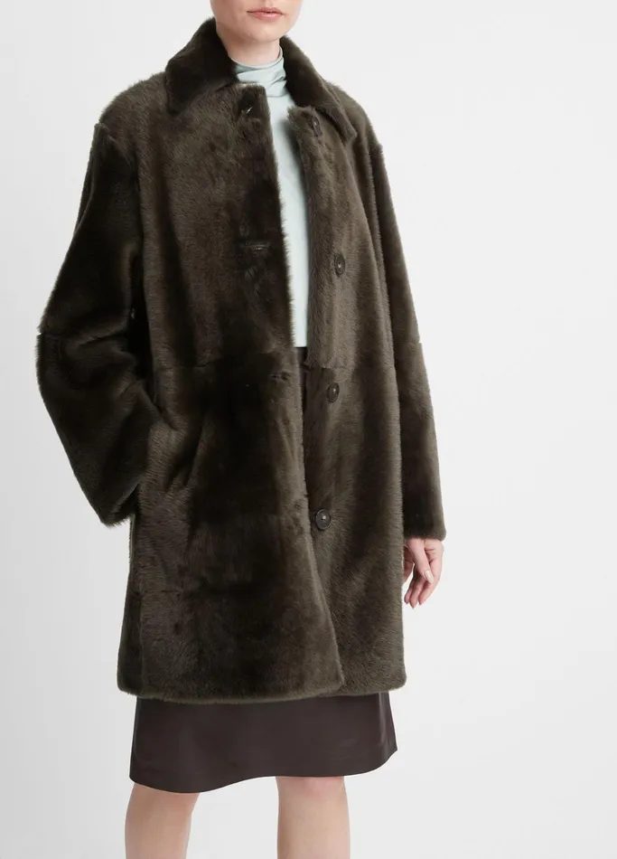 Vince Jackets and Outerwear Women Reversible Rasada Shearling Coat Dark Olive