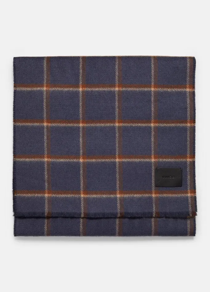 Vince Scarves Hats and Gloves Men Windowpane Wool And Cashmere DoubleFace Scarf Night Storm