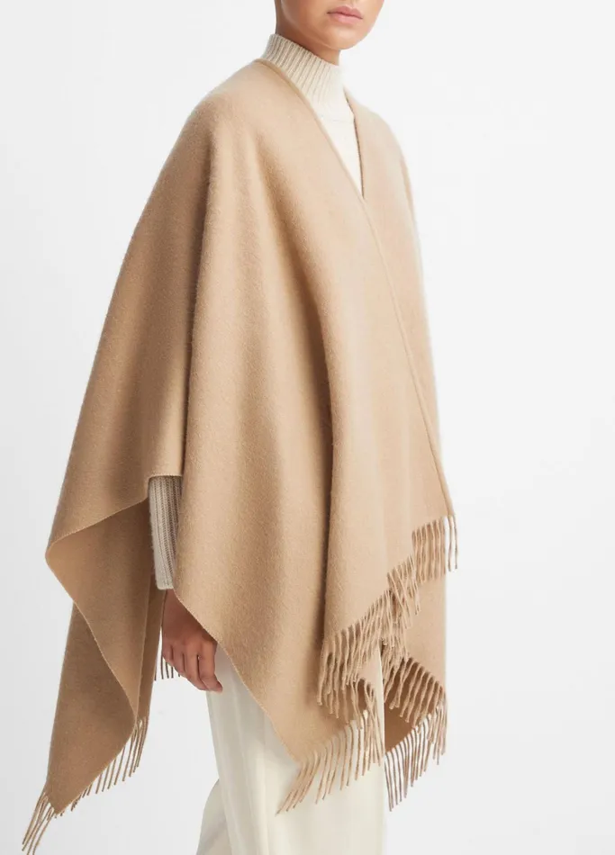 Vince Scarves Hats and Gloves Women Wool And Cashmere DoubleFace Cape Camel