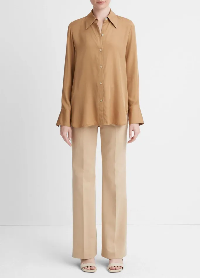 Vince Shirts and Tops Women Easy SilkBlend LongSleeve ButtonFront Blouse Camel