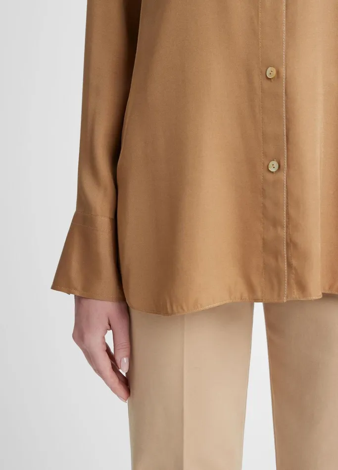 Vince Shirts and Tops Women Easy SilkBlend LongSleeve ButtonFront Blouse Camel