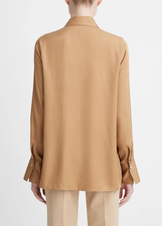 Vince Shirts and Tops Women Easy SilkBlend LongSleeve ButtonFront Blouse Camel