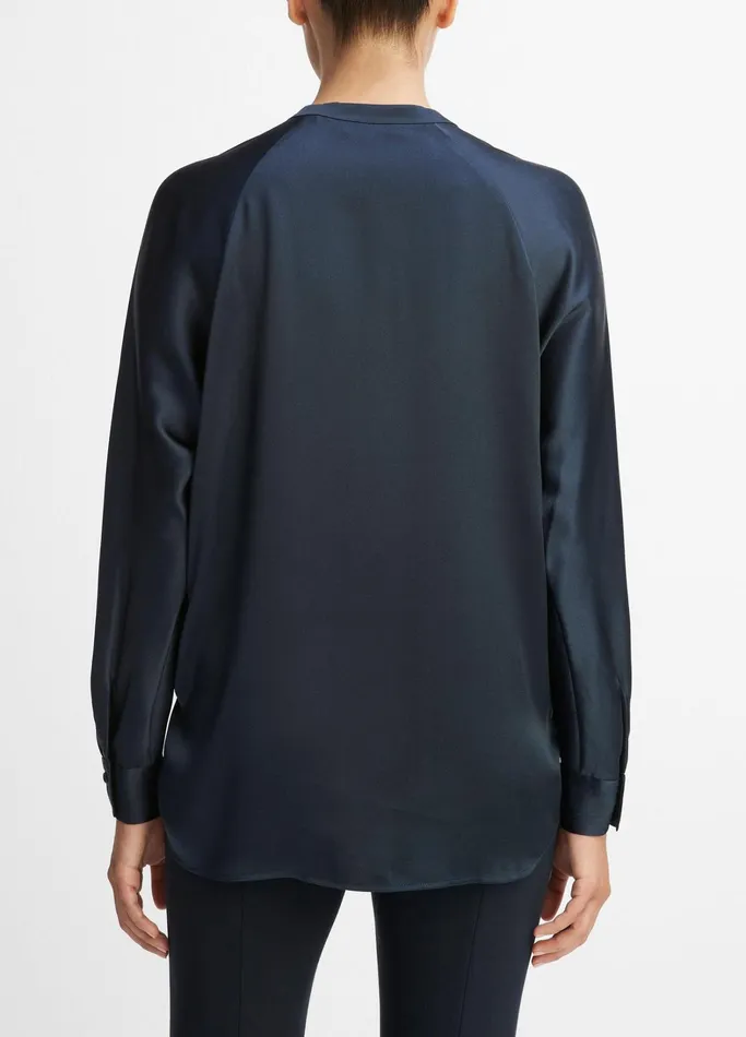 Vince Shirts and Tops Women Silk Satin BandCollar Blouse Coastal Blue
