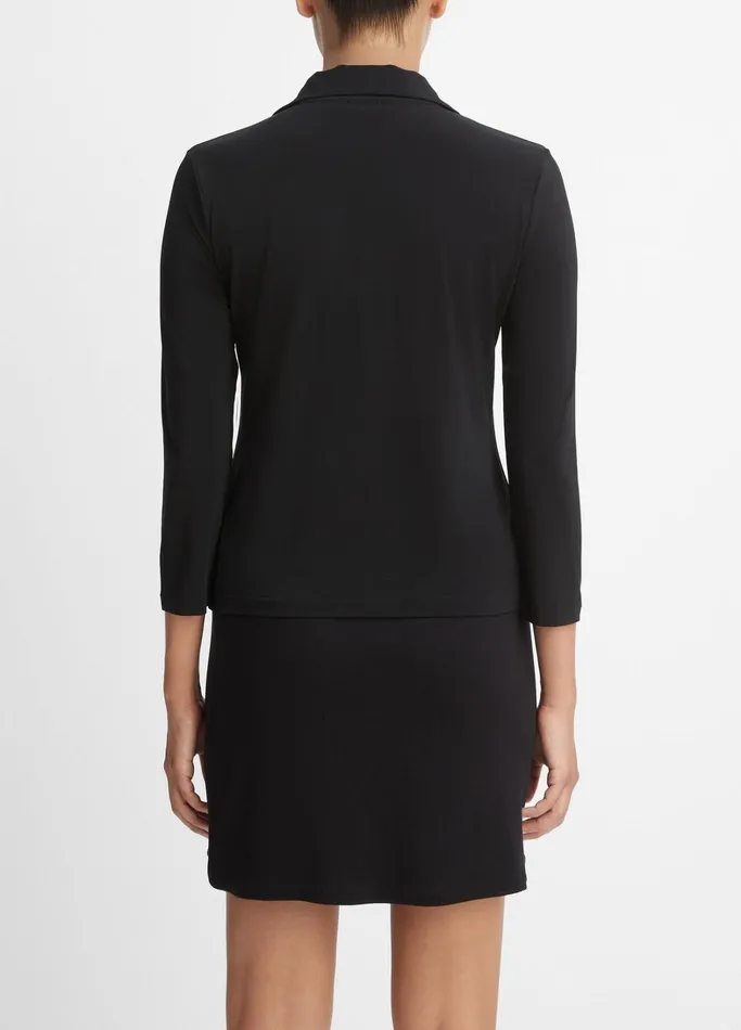 Vince Shirts and Tops Women ThreeQuarterSleeve ButtonFront Polo Top Black