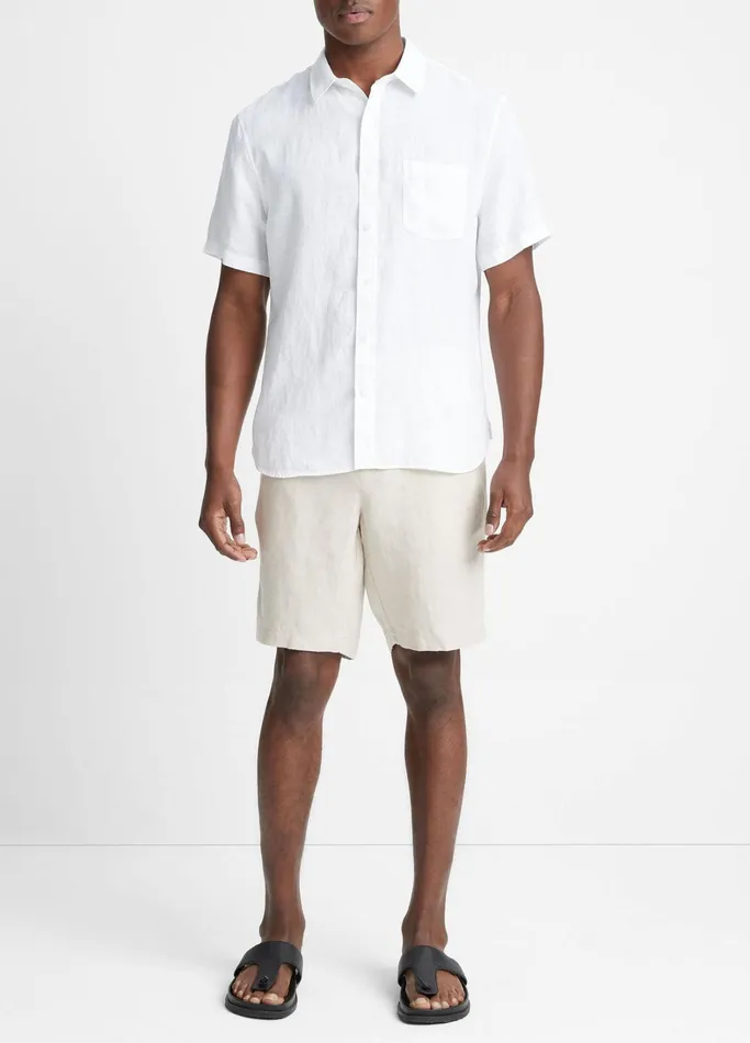 Vince Shirts Men Linen ShortSleeve Shirt Optic White