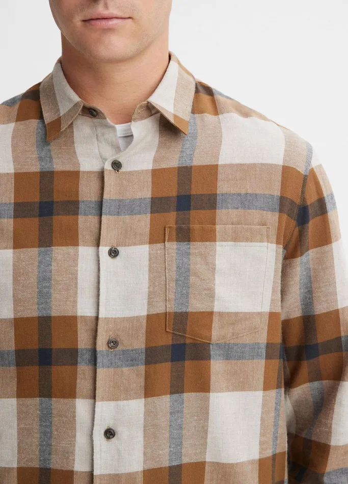 Vince Shirts Men Yorkshire Plaid Shirt Slate Brownnightshade