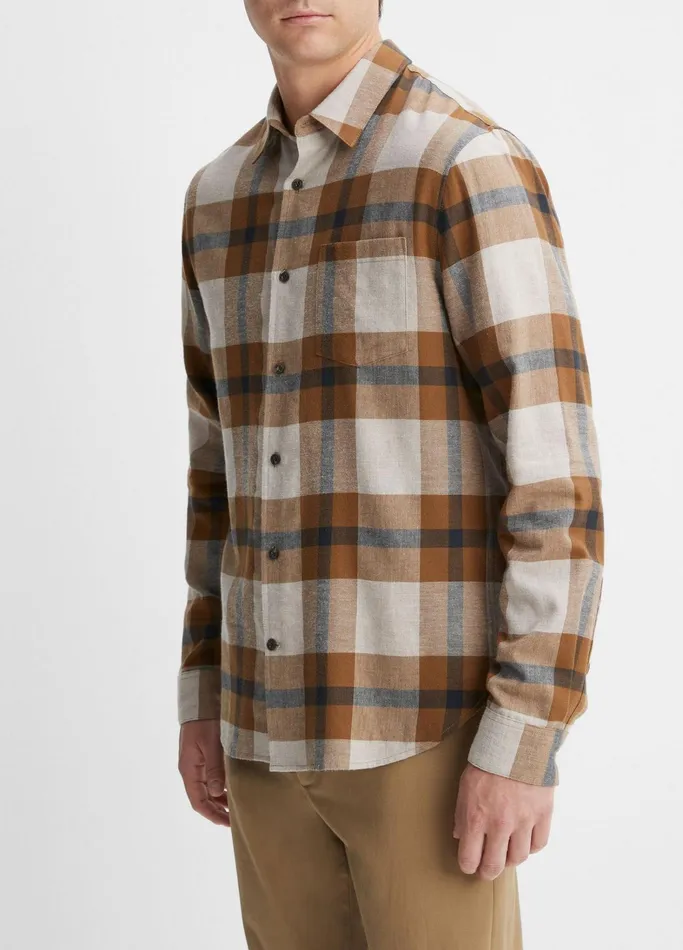 Vince Shirts Men Yorkshire Plaid Shirt Slate Brownnightshade