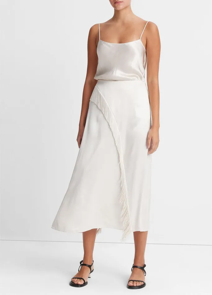Vince Skirts Women Fringe Draped Asymmetric Skirt Sandstone