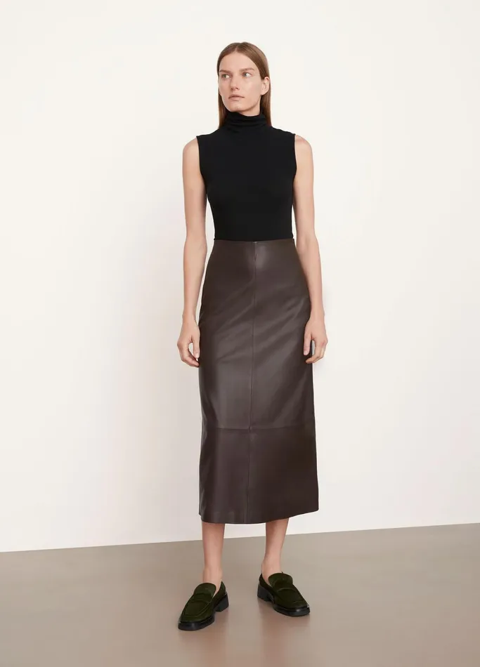 Vince Skirts Women Leather Straight Skirt Hickory