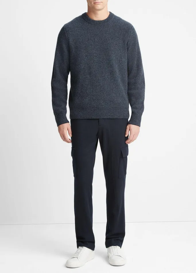 Vince Sweaters Men Plush Cashmere Thermal Sweater Coastal Blue Combo