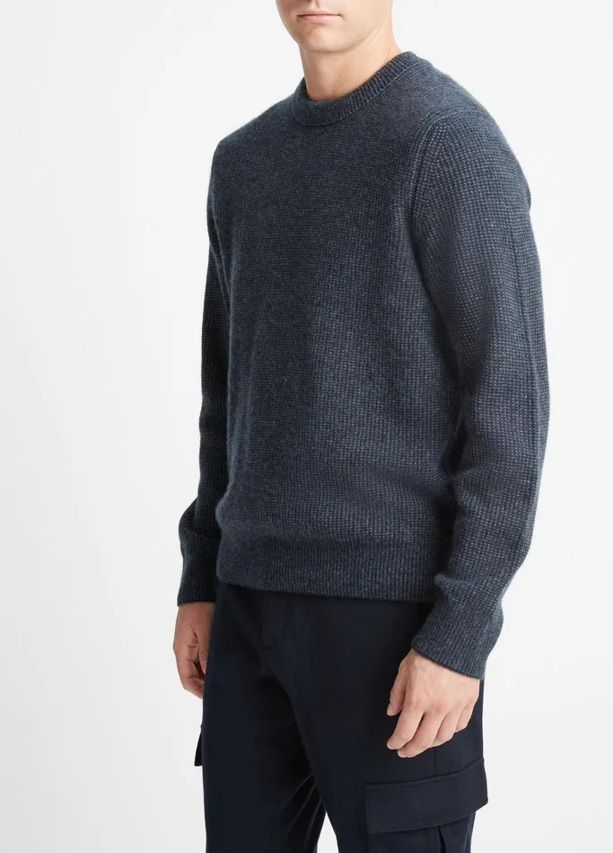 Vince Sweaters Men Plush Cashmere Thermal Sweater Coastal Blue Combo