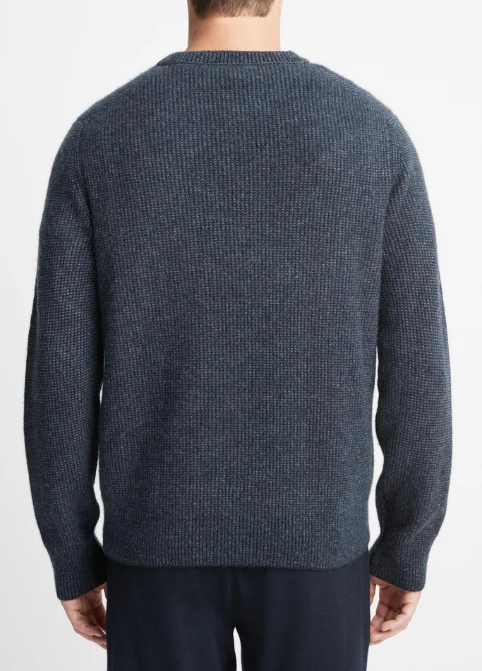 Vince Sweaters Men Plush Cashmere Thermal Sweater Coastal Blue Combo