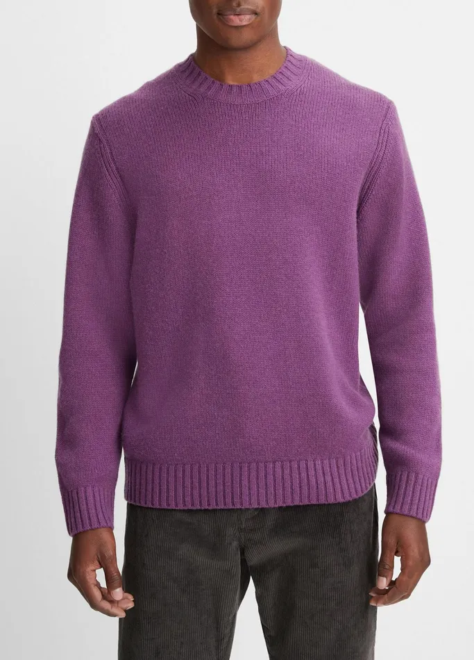 Vince Sweaters Men WoolCashmere Relaxed Crew Neck Sweater Purple Stone