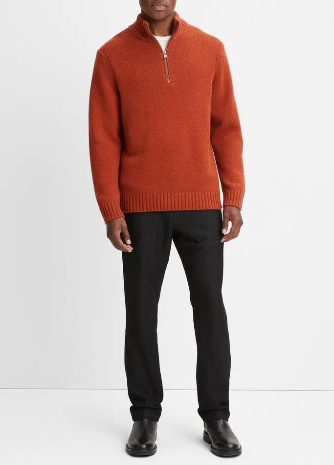Vince Sweaters Men WoolCashmere Relaxed QuarterZip Sweater Rust Amber