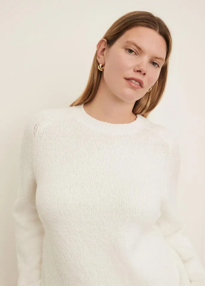 Vince Sweaters Women Pebbled Crew Neck Sweater Optic White