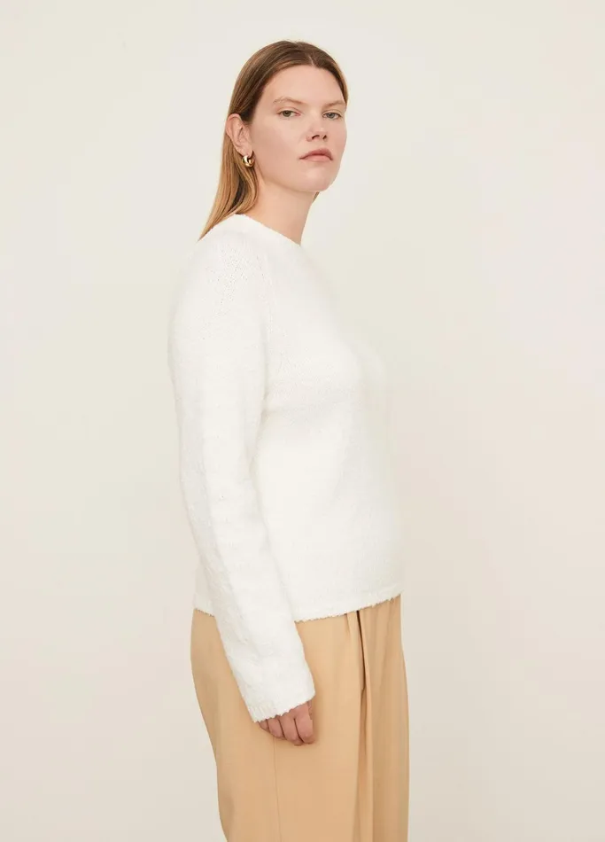 Vince Sweaters Women Pebbled Crew Neck Sweater Optic White