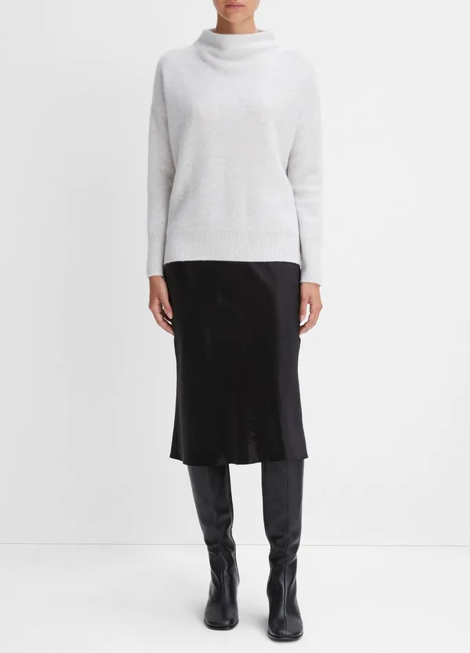 Vince Sweaters Women Plush Cashmere Funnel Neck Sweater Heather Platinum