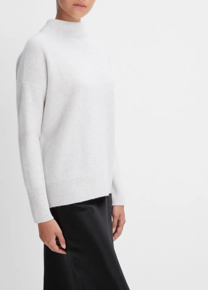 Vince Sweaters Women Plush Cashmere Funnel Neck Sweater Heather Platinum