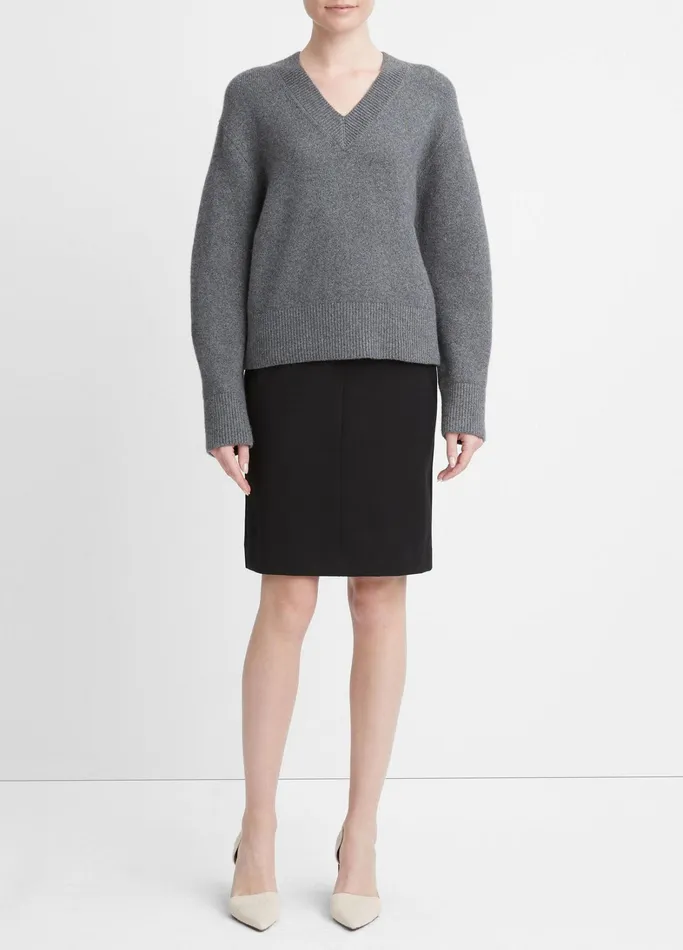 Vince Sweaters Women Wool And Cashmere DropShoulder VNeck Pullover Heather Flint