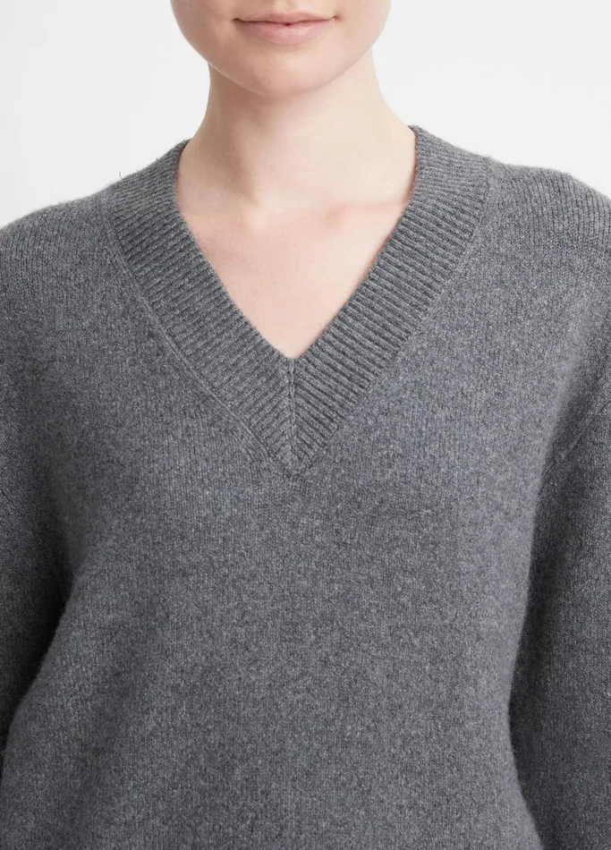 Vince Sweaters Women Wool And Cashmere DropShoulder VNeck Pullover Heather Flint