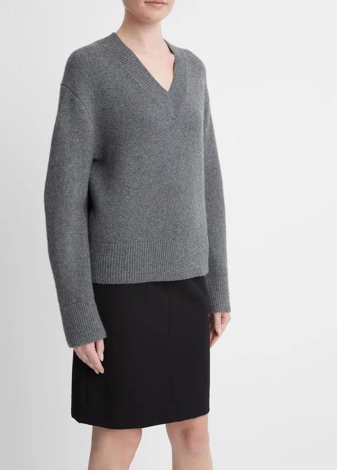Vince Sweaters Women Wool And Cashmere DropShoulder VNeck Pullover Heather Flint