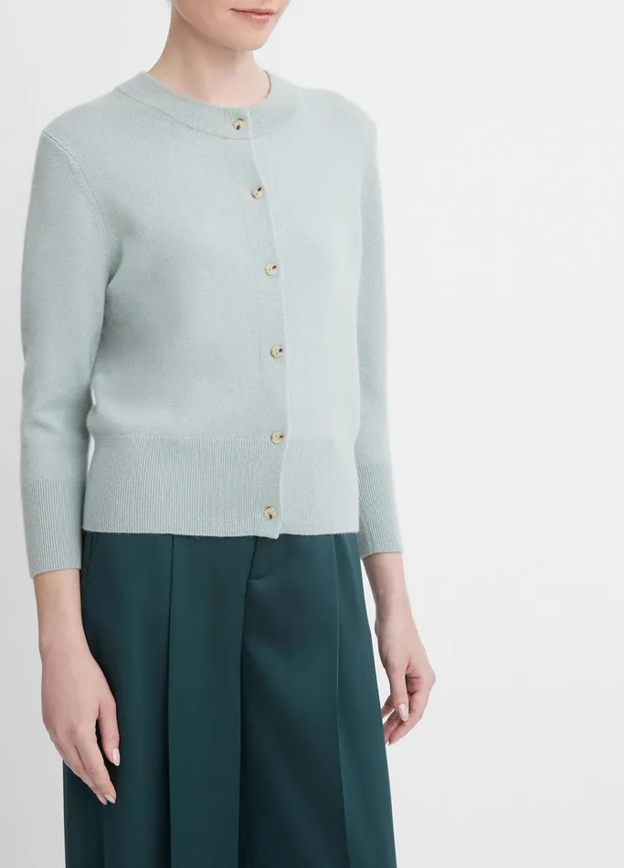 Vince Sweaters Women WoolBlend ThreeQuarterSleeve Shrunken Cardigan Sea Mist