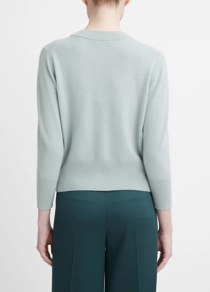 Vince Sweaters Women WoolBlend ThreeQuarterSleeve Shrunken Cardigan Sea Mist