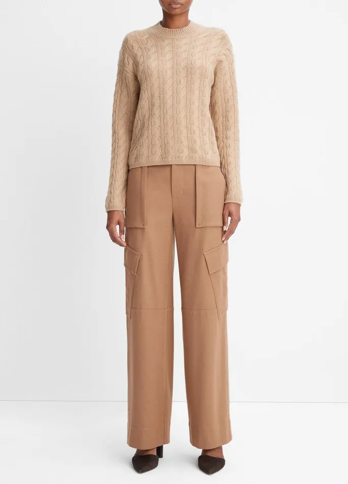 Vince Sweaters Women WoolBlend Twisted Cable Crew Neck Sweater Cashew