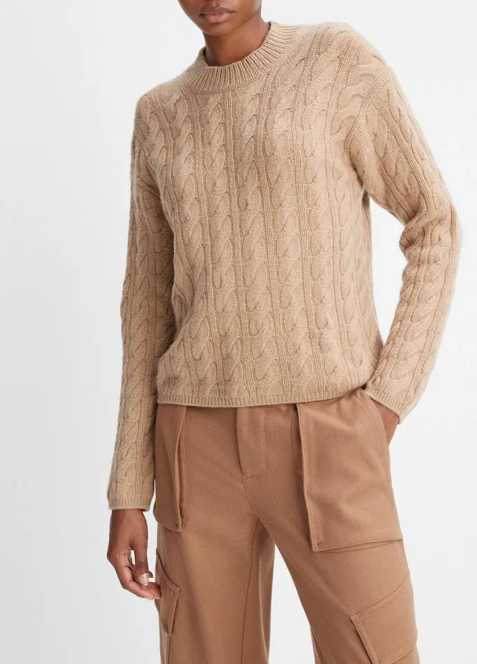 Vince Sweaters Women WoolBlend Twisted Cable Crew Neck Sweater Cashew