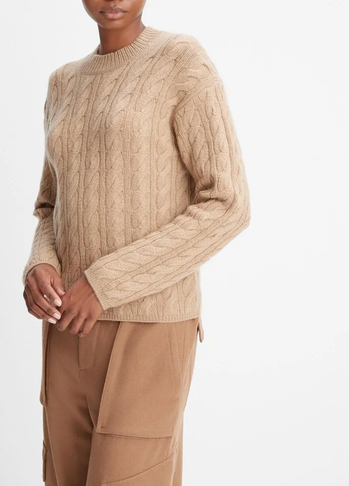 Vince Sweaters Women WoolBlend Twisted Cable Crew Neck Sweater Cashew