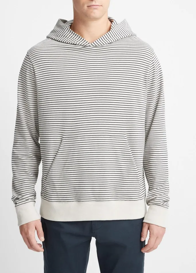 Vince Sweatshirts and Hoodies Men Striped Sueded Jersey Pullover Hoodie Stone Beachcoastal Blue