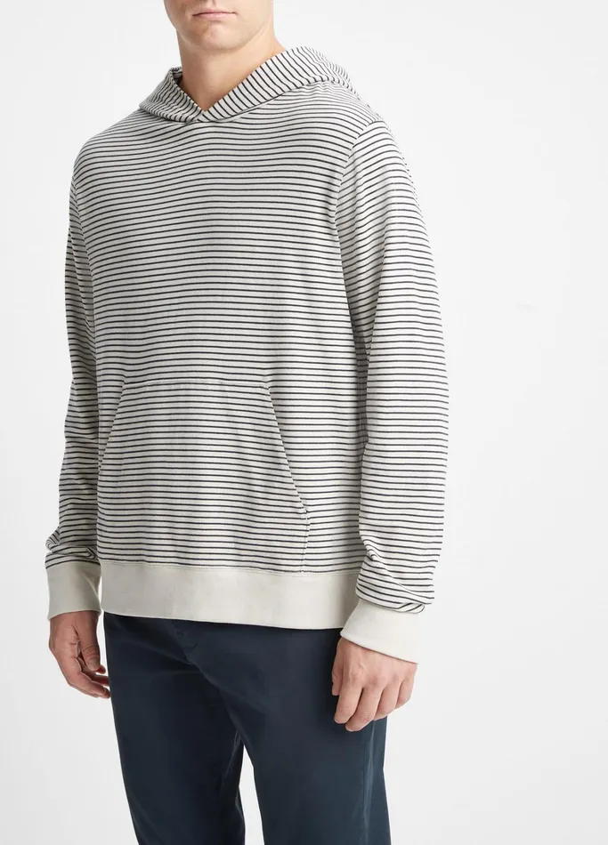 Vince Sweatshirts and Hoodies Men Striped Sueded Jersey Pullover Hoodie Stone Beachcoastal Blue