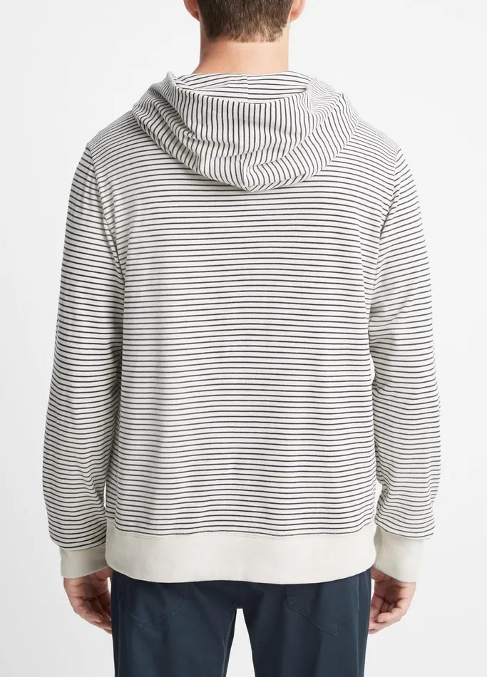 Vince Sweatshirts and Hoodies Men Striped Sueded Jersey Pullover Hoodie Stone Beachcoastal Blue