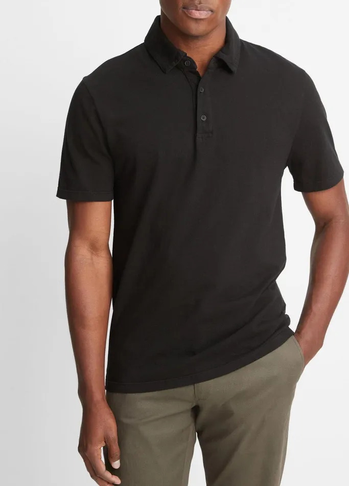 Vince TShirts and Polos Men Garment Dye ShortSleeve Polo Shirt True Black