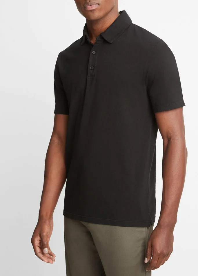Vince TShirts and Polos Men Garment Dye ShortSleeve Polo Shirt True Black