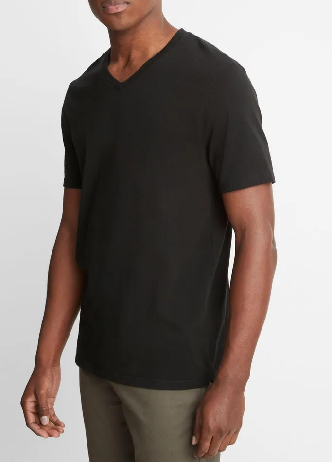 Vince TShirts and Polos Men Garment Dye Short Sleeve VNeck TShirt True Black