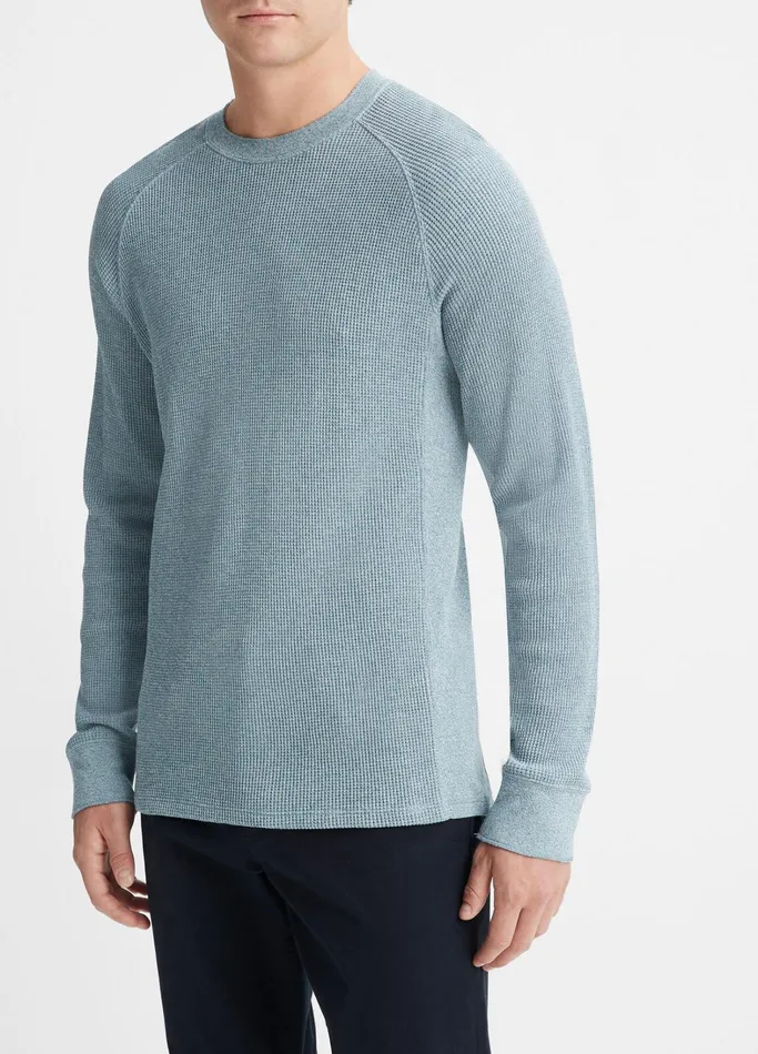 Vince TShirts and Polos Men Moulin Pima Cotton Thermal Crew Neck Pullover High Seaoff White