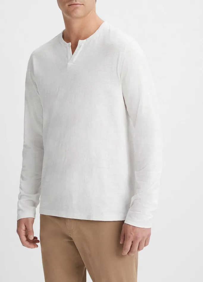 Vince TShirts and Polos Men Slub Cotton SplitNeck TShirt Optic White