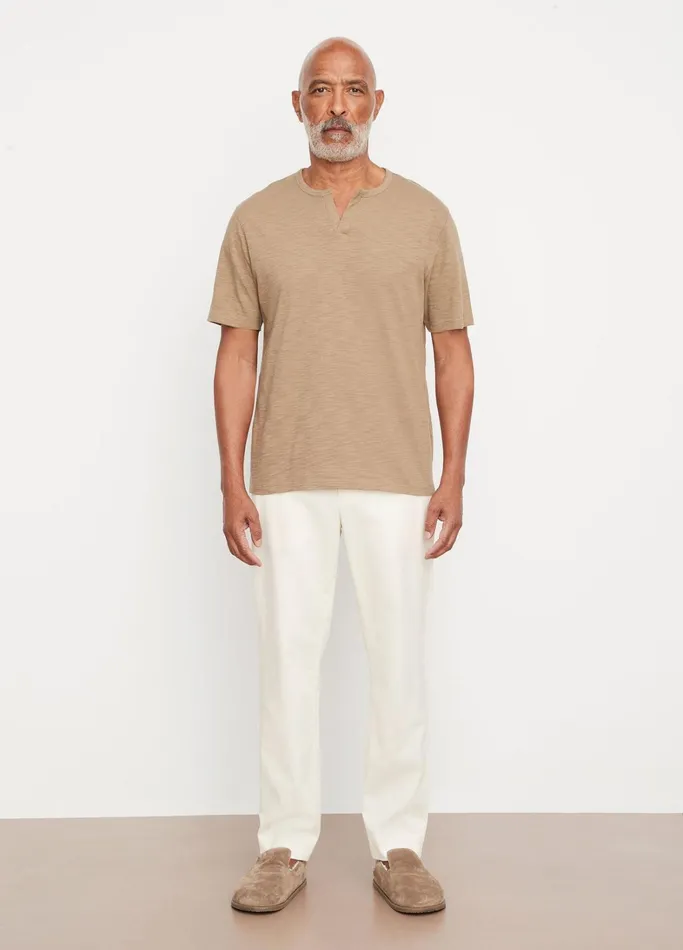 Vince TShirts and Polos Men Slub SplitNeck TShirt Olive Moss